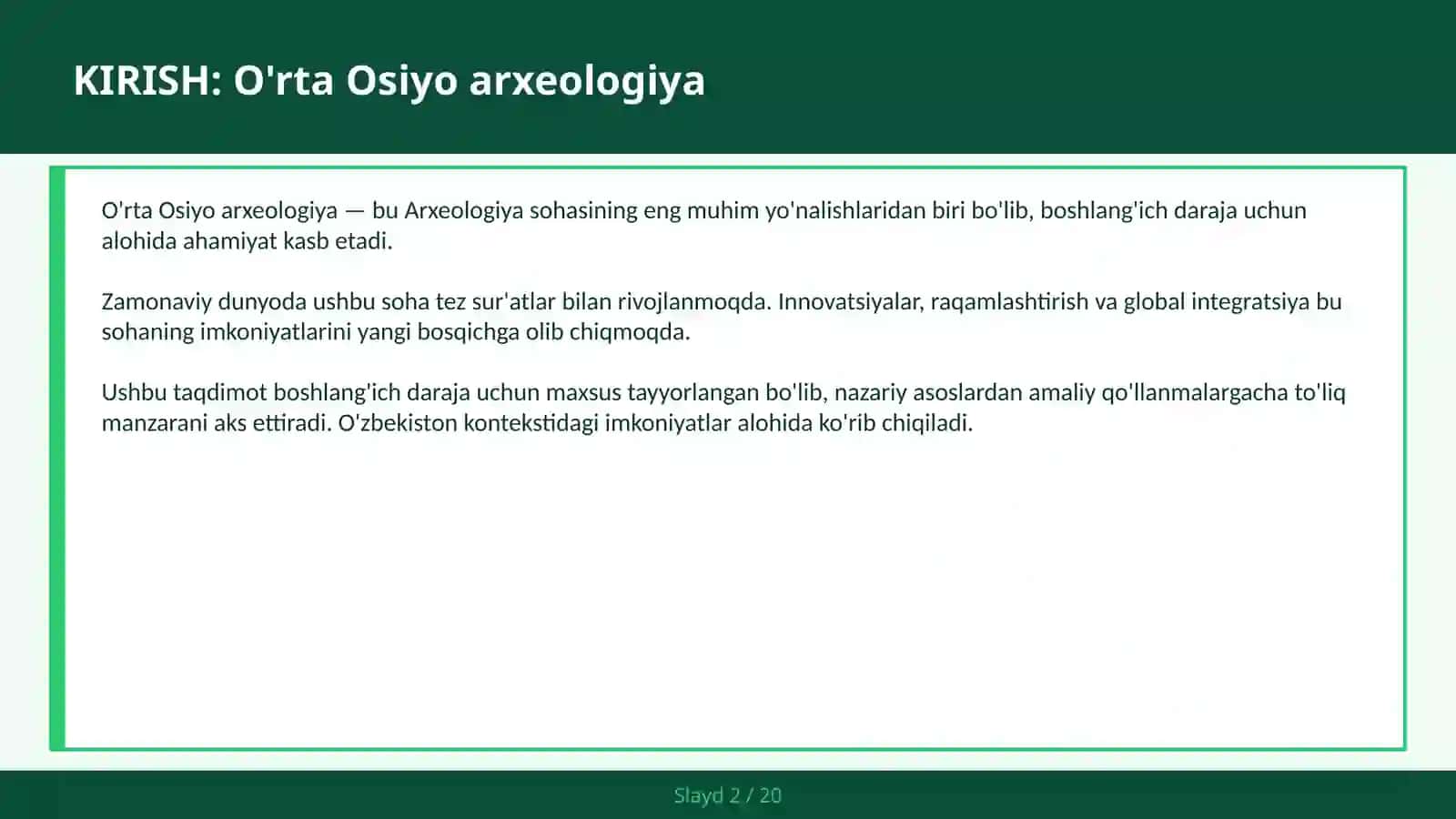 O'RTA OSIYO ARXEOLOGIYA 2