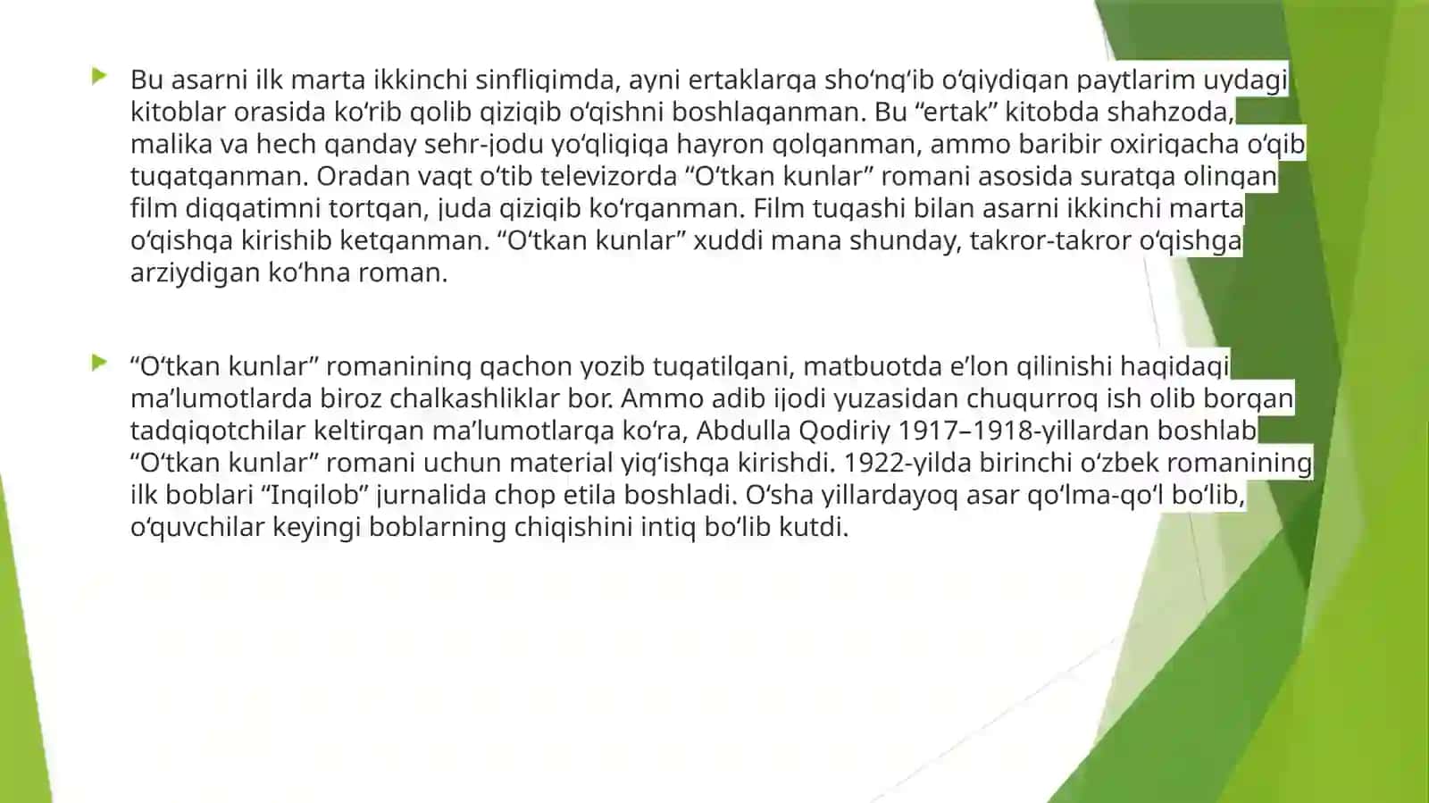 Abdulla Qodiriyning O’tkan Kunlari asari 2