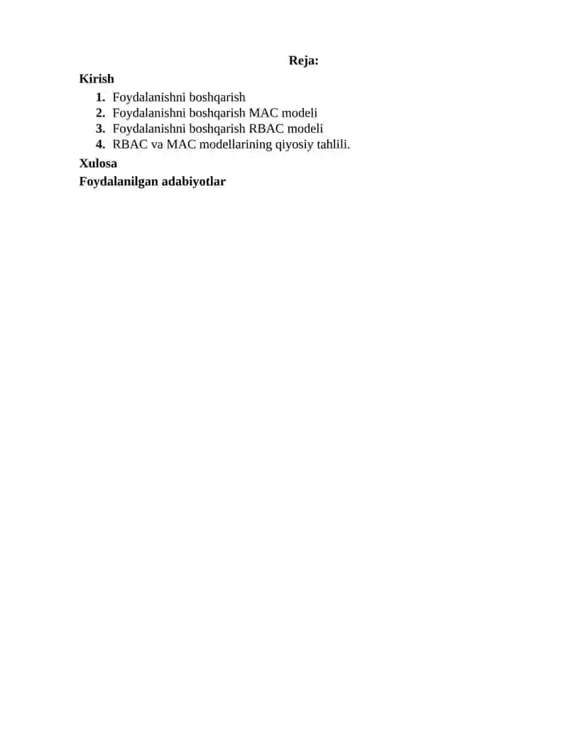 Xavfsizlik siyosati va modellari: RBAC va MAC modellarining qiyosiy tahlili 2