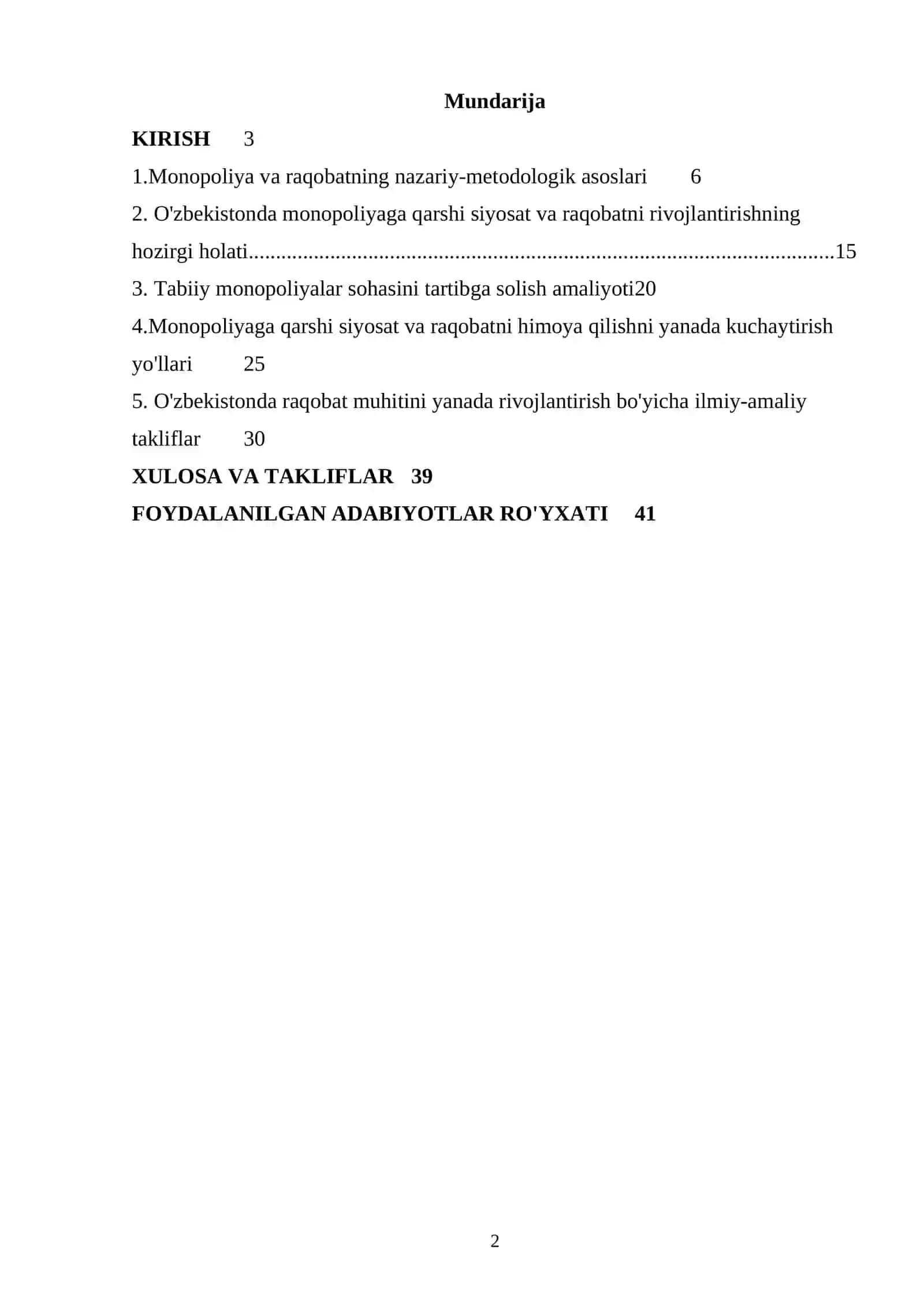 O'zbekistonda monopoliyaga qarshi siyosat va raqobatni rivojlantirish hamda himoya qilishni yanada k 2