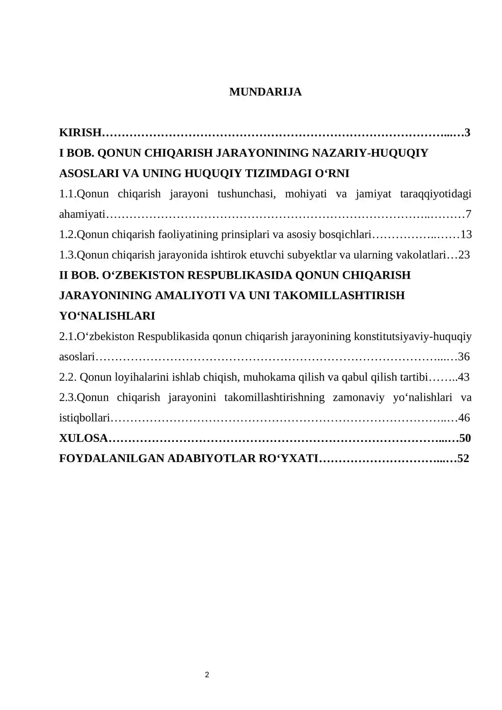 Qonun chiqarish jarayonining nazariy asoslari kurs ishi 2