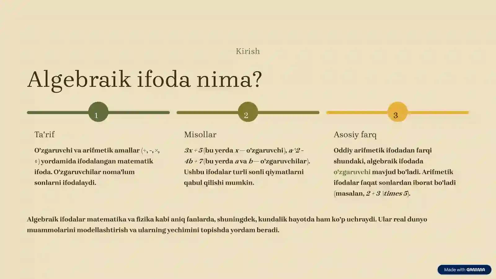 Algebraik ifodalarning qiymatini topish 2
