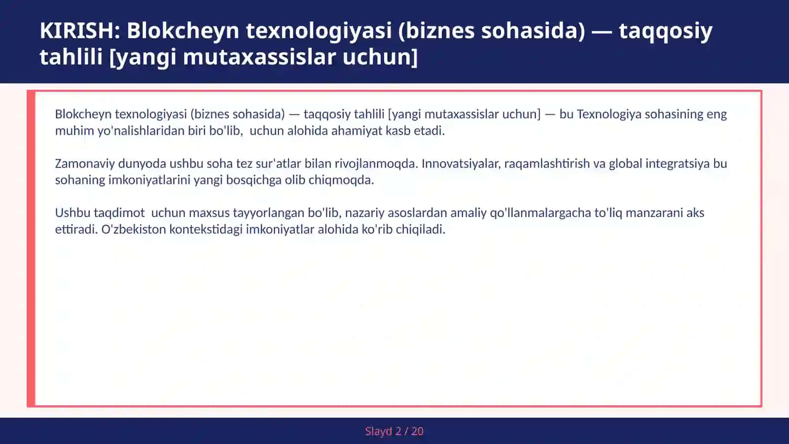 Blokcheyn Texnologiyasi (Biznes Sohasida) — Taqqosiy Tahlili [Yangi Mutaxassislar Uchun] 2