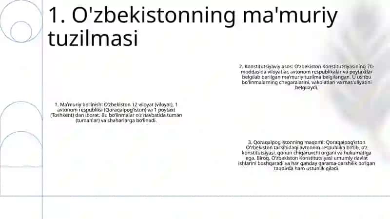 Konstitutsiyadagi Oʻzbekiston Mamuriy Hududiy Davlat Tuzilishi Va QoraqolpogʻIston Respublikasi Boblari Haqida 2
