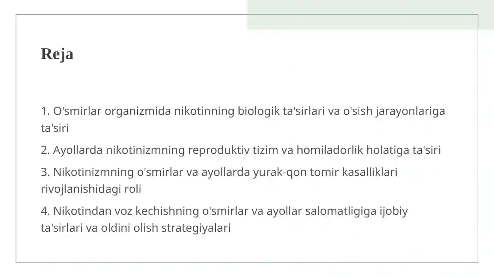Nikotinizmning o'smirlar va ayollar organizmiga ta'siri 2