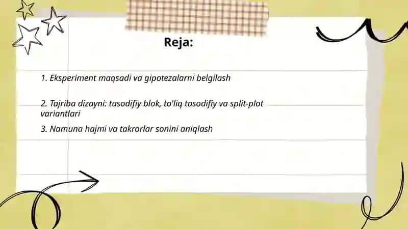 Paxtachilik eksperimentlarini rejalantirish 2