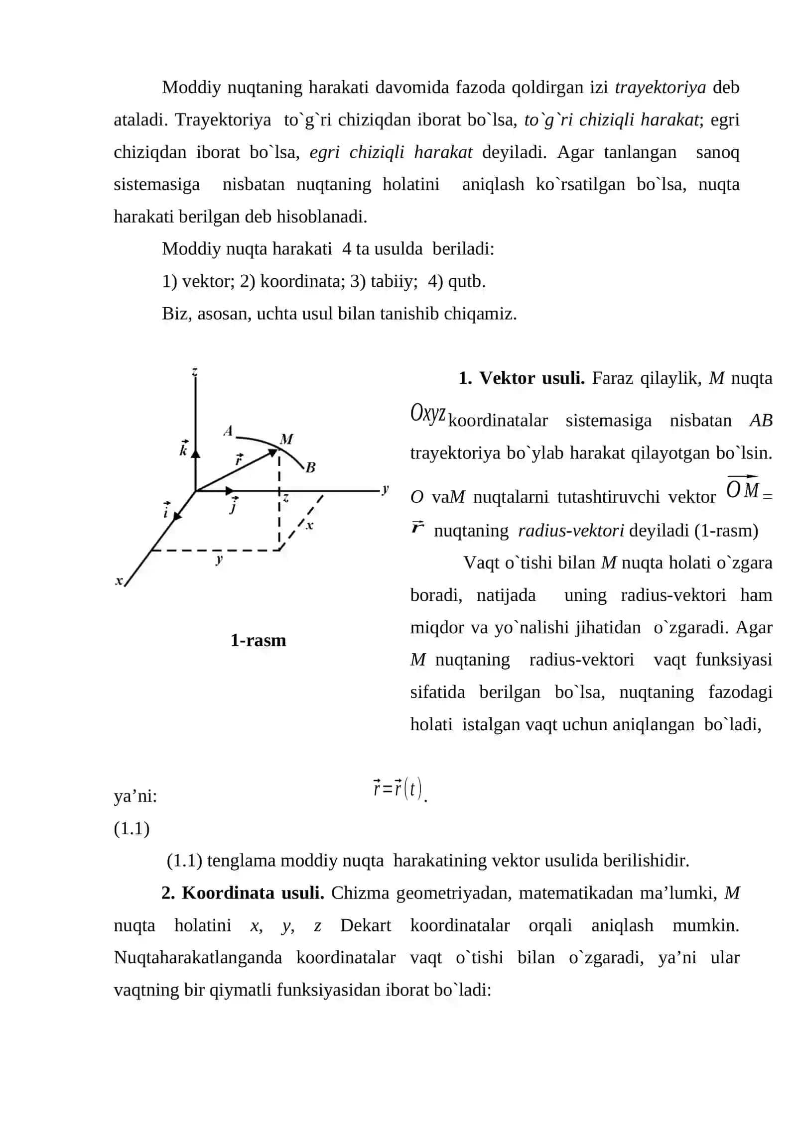 MODDIY NUQTA KINEMATIKASI, NUQTANING TEZLIGI VA TEZLANISHI 2