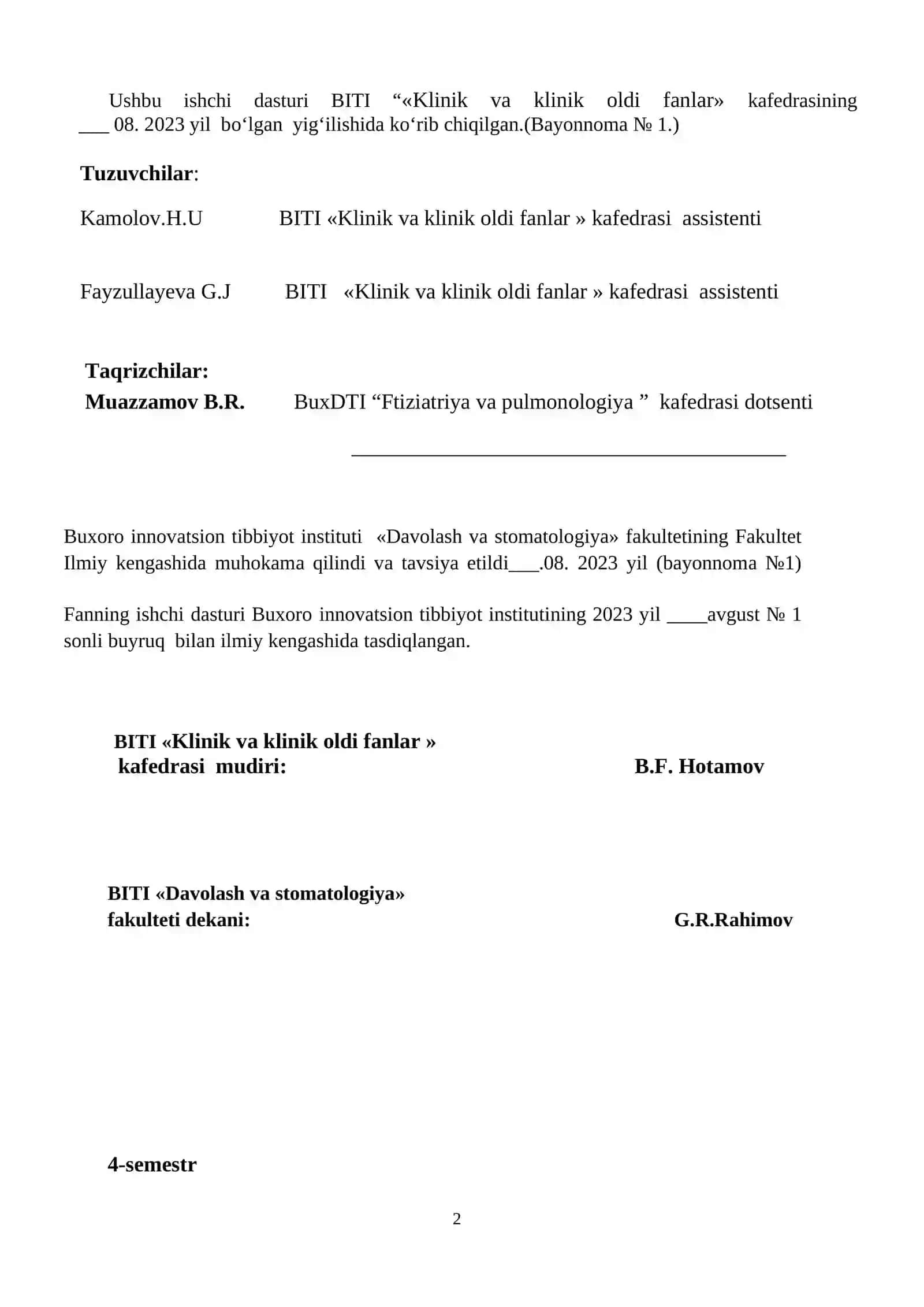 PATOLOGIK ANATOMIYA FANI ISHCHI MODUL DASTURI 2
