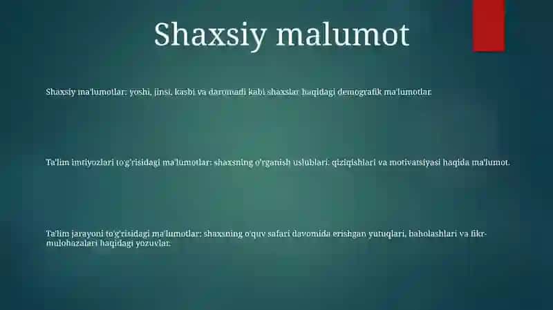 Shaxsning OʻRganishdagi MaʼLumot Turlari 2
