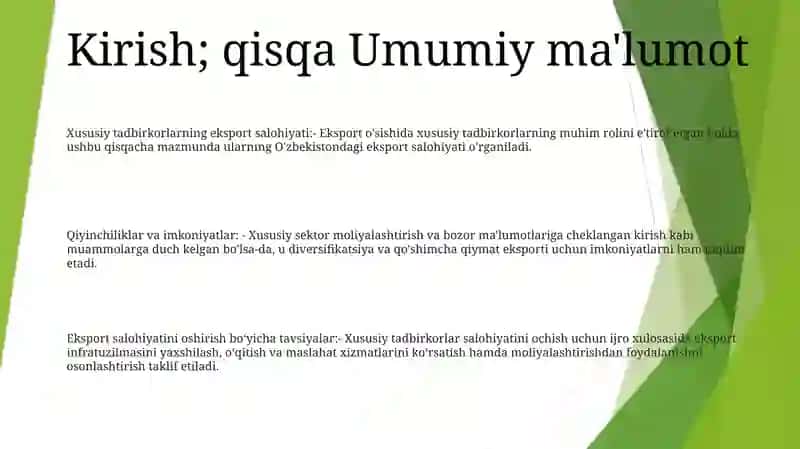 Xususiy Tadbirkorlik Subyektlarining Eksporti Salohiyati 2