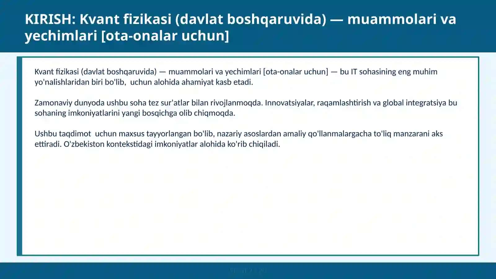 Kvant fizikasi (davlat boshqaruvida) — muammolari va yechimlari [ota-onalar uchun] 2