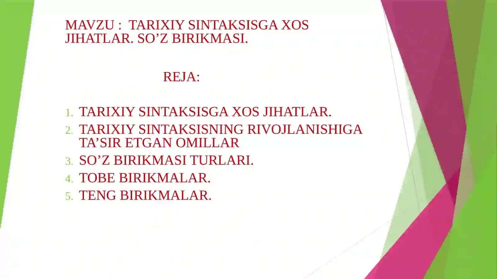 O’zbek tilini tarixi fanidan ta’yorlagan taqdimotlar 2