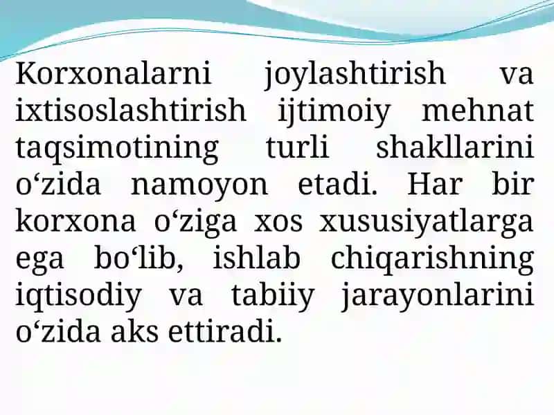 Sanoat ishlab chiqarishni joylashtirish 2