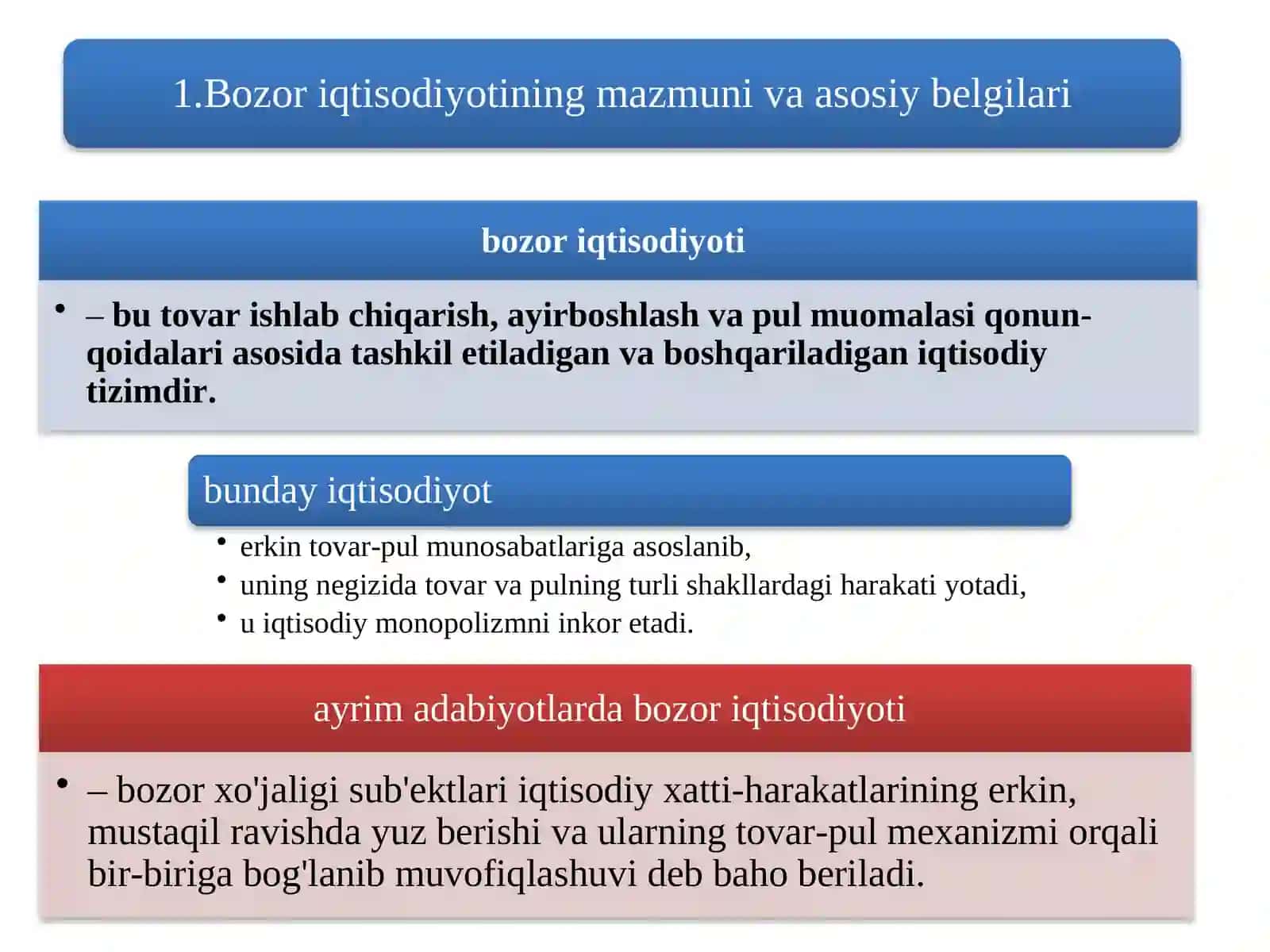 Bozor iqtisodiyotining mazmuni va amal qilishi 2