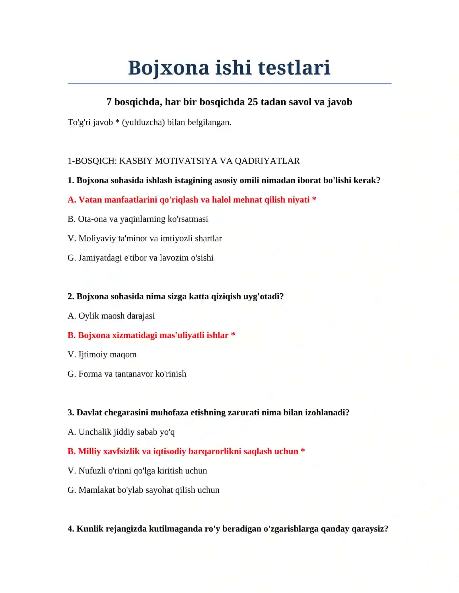 Bojxona ishi testlari 2