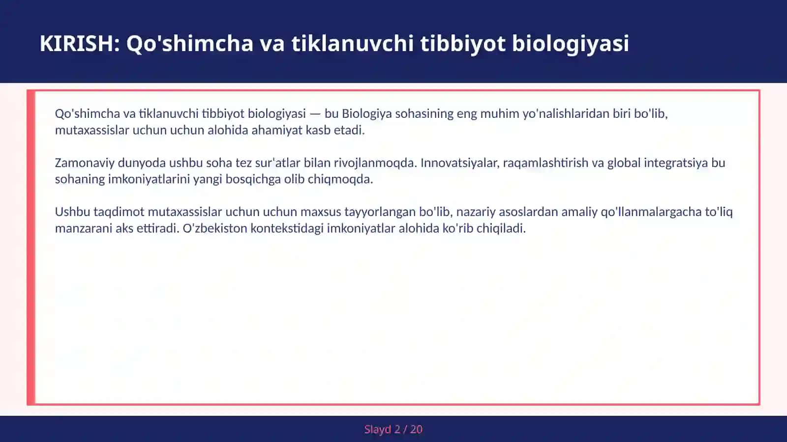 Qo'shimcha va tiklanuvchi tibbiyot biologiyasi 2