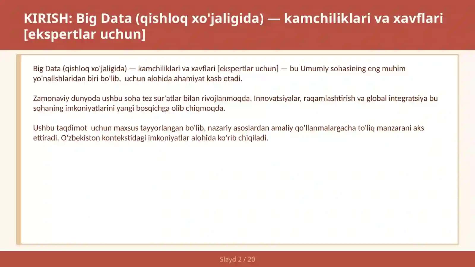 BIG DATA (QISHLOQ XO'JALIGIDA) — KAMCHILIKLARI VA XAVFLARI [EKSPERTLAR UCHUN] 2