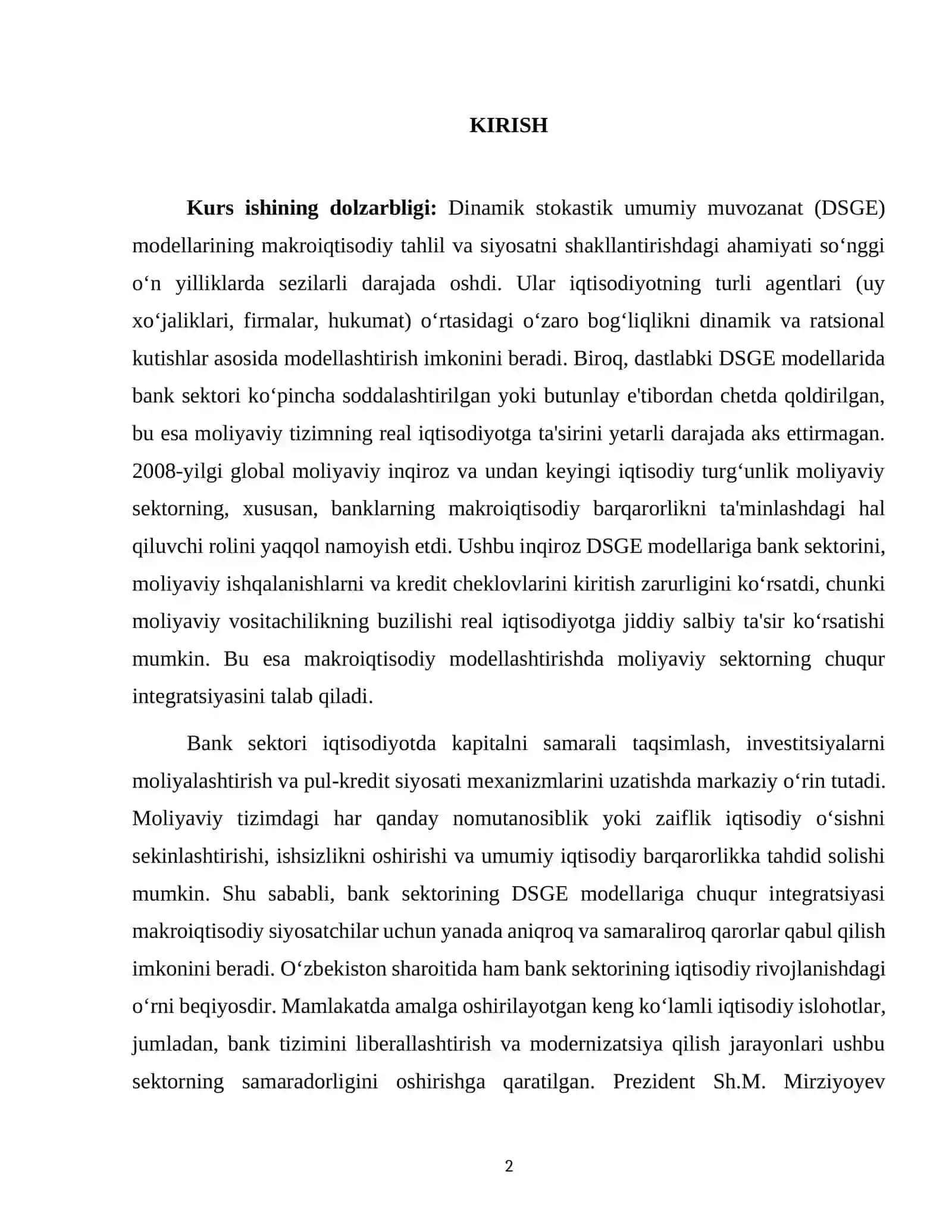 DINAMIK STOKASTIK UMUMIY MUVOZANAT (DSGE) MODELLARINING TUZILISHI VA QO‘LLANISHI 2