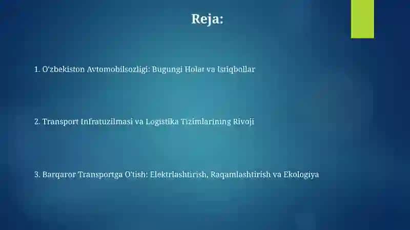 O'zbekistonda avtomobilsozlik va transport tizimi taraqqiyoti 2