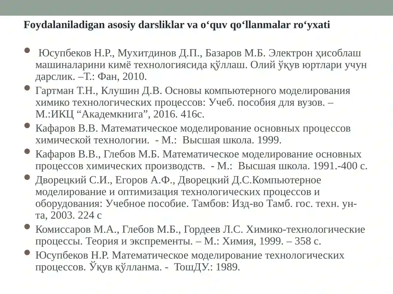 MATEMATIK MODELLARNI QURISH UCHUN DASTLABKI MA’LUMOTLAR 2