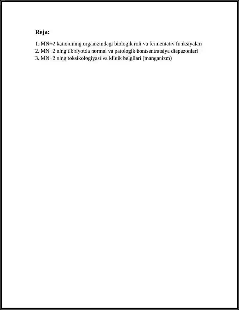MN+2 KATIONINI TIBBIYOTDA QOLLANISHI VA ANALITIK REAKSIYALARI 2