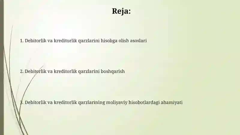 Debitor va kreditor qarzdorliklarni buxgalteriya hisobida aks ettirish 2