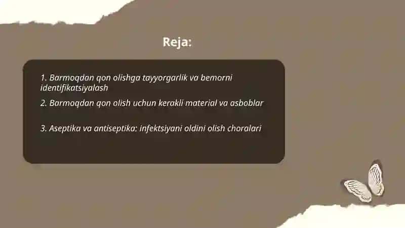 Barmoqdan qon olish texnikasi.Qonning umumiy tahlilga tekshirish.Qondan surtma tayyorlash, fiksatsiya qilish va boʻyash 2