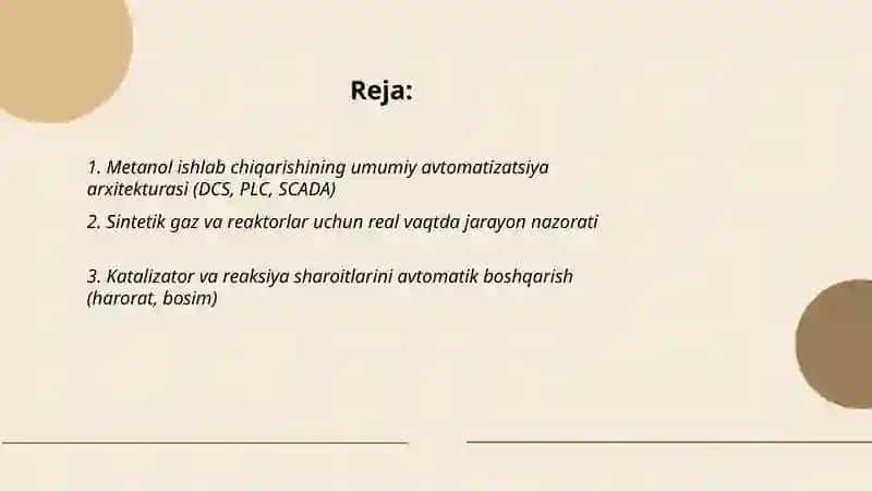 Metanol ishlab chiqarish jarayonini avtomatlashtirish 2