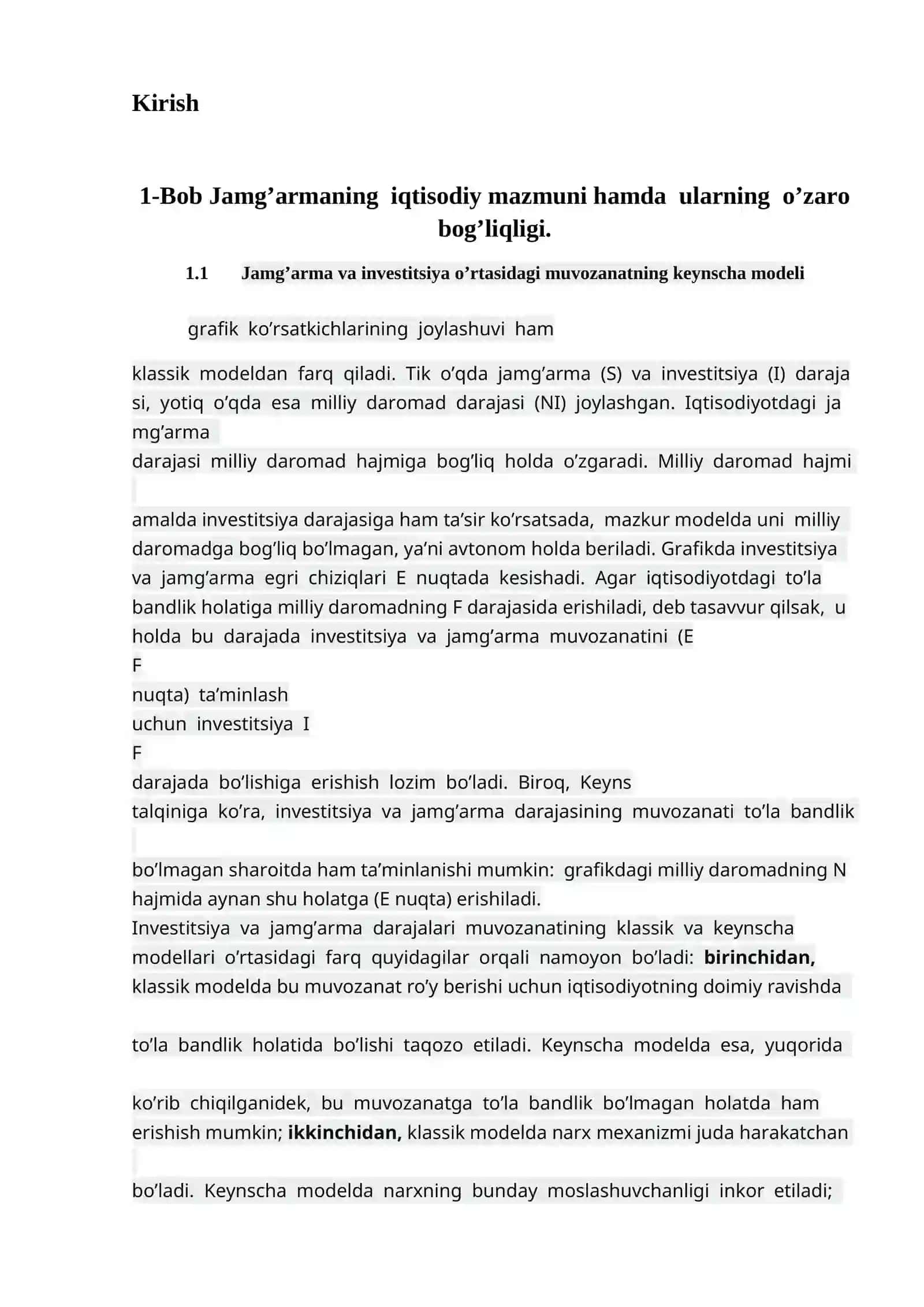 Jamg’arma va invyestitsiya o’rtasidagi muvozanatning keynscha modeli 2