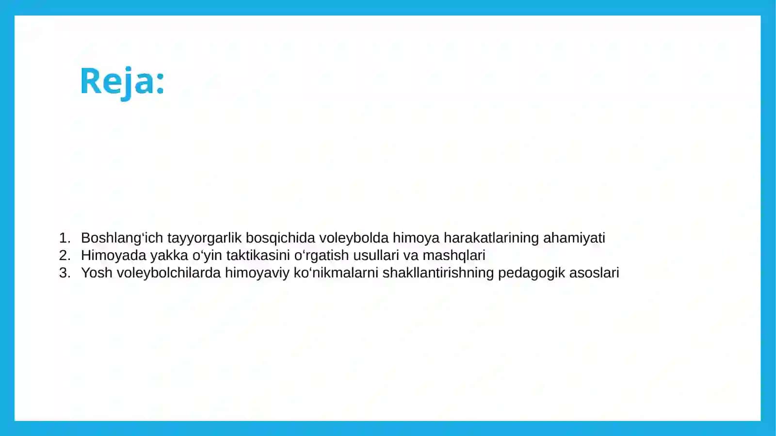 Boshlang'ich tayyorgarlik bosqichida himoyada yakka oʻyin taktikasini o'rgatish usullari haqida bilim doirasini shakllantirish 2