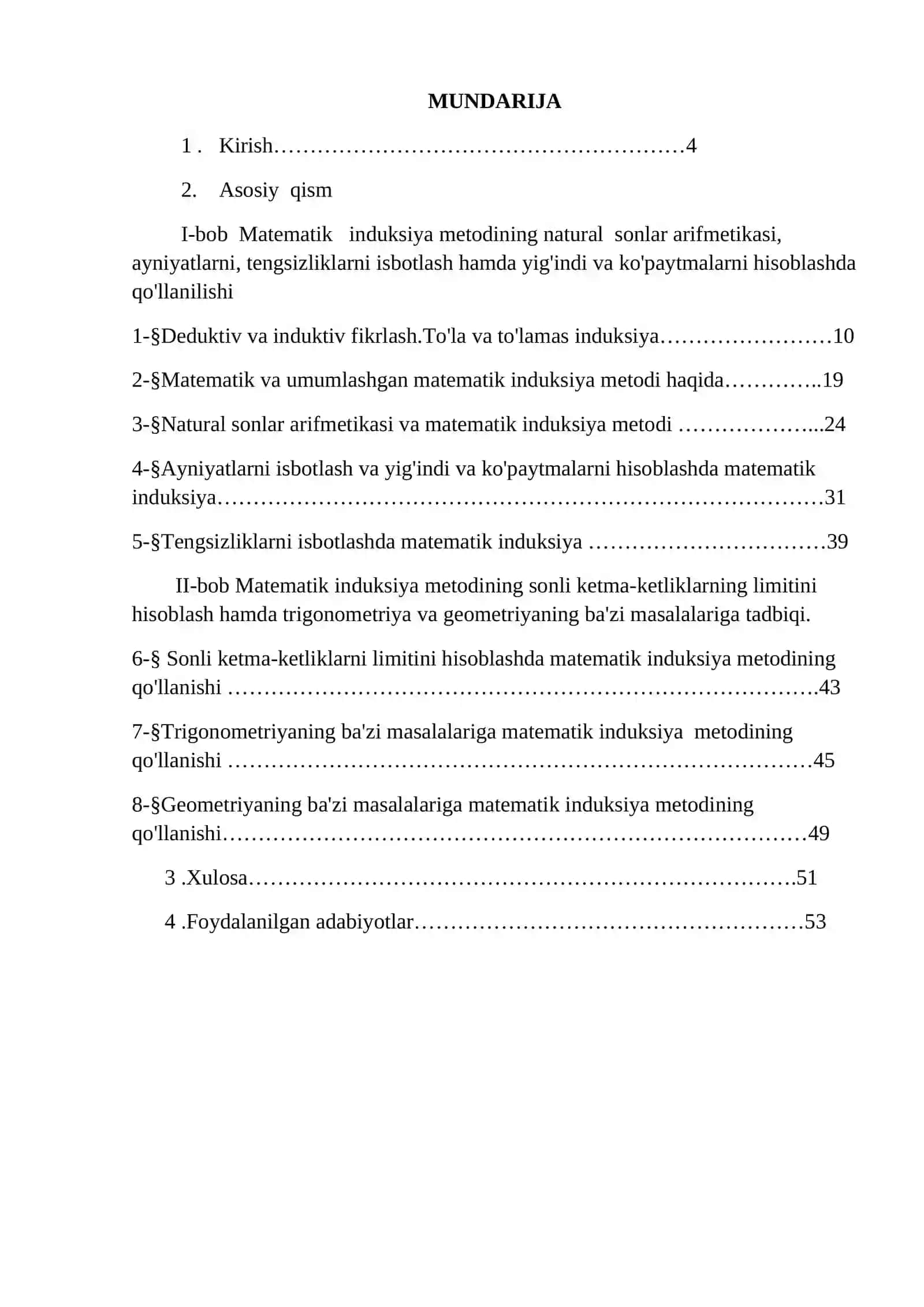 Matematik induksiya metodi va uning ba’zi tadbiqlari 2