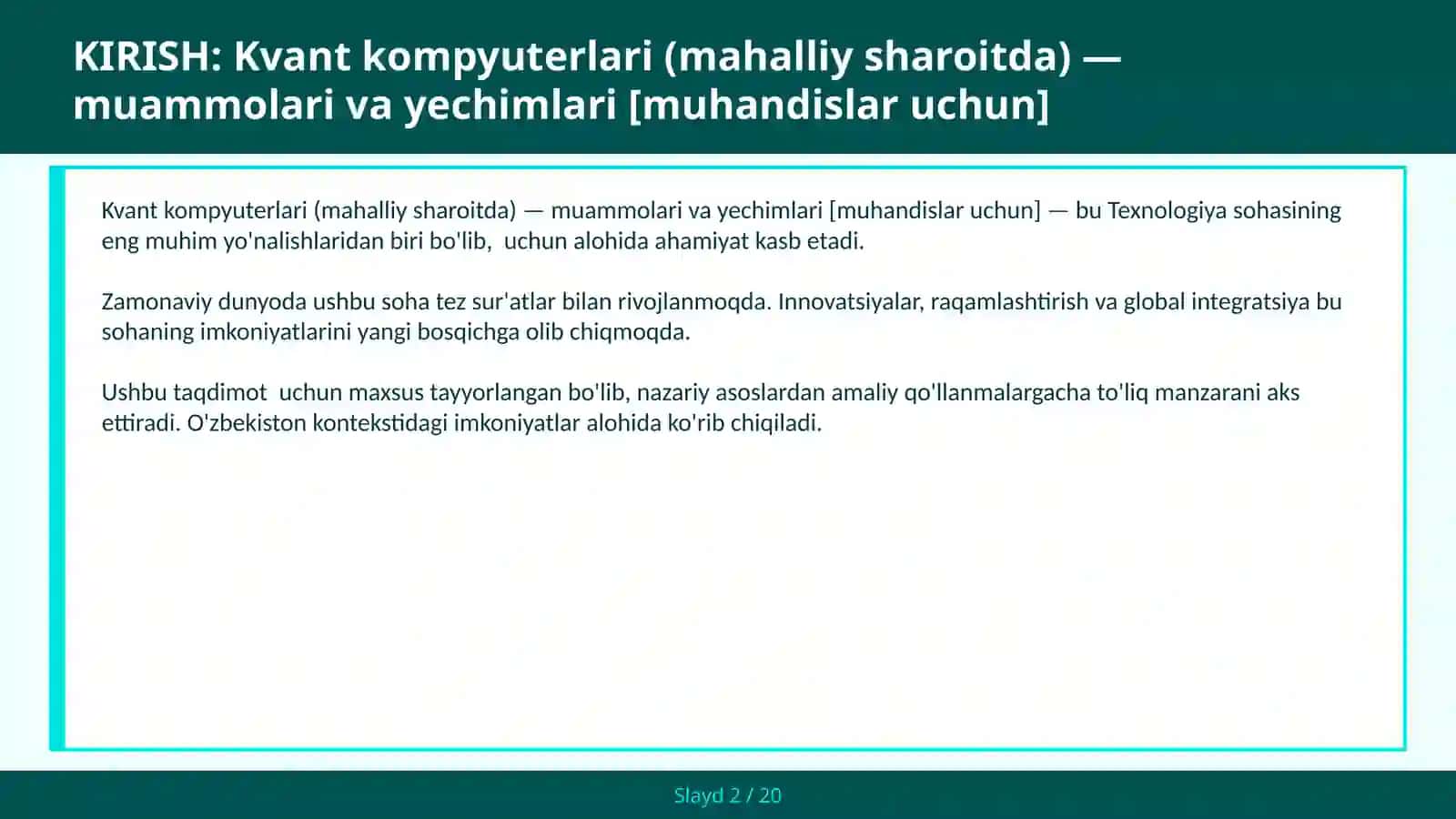 KVANT KOMPYUTERLARI (MAHALLIY SHAROITDA) — MUAMMOLARI VA YECHIMLARI [MUHANDISLAR UCHUN] 2