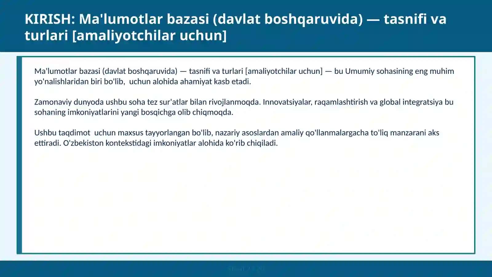 Ma'lumotlar bazasi (davlat boshqaruvida) — tasnifi va turlari [amaliyotchilar uchun] 2