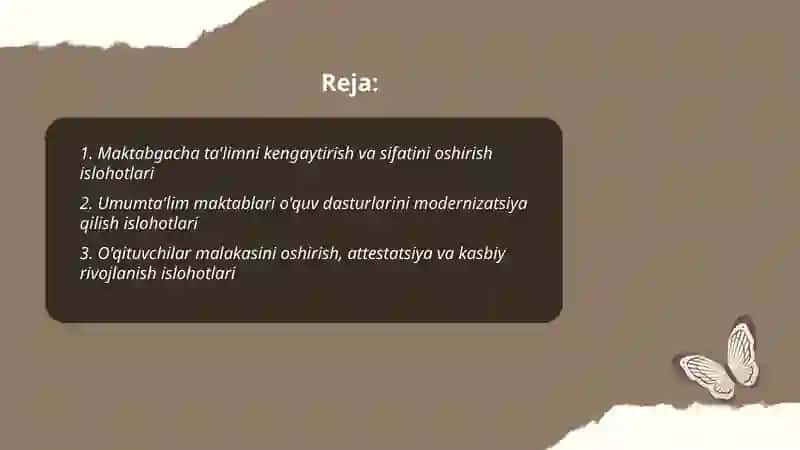 O‘zbekiston Respublikasida talim sohasidagi amalga oshirilgan islohatlar 2