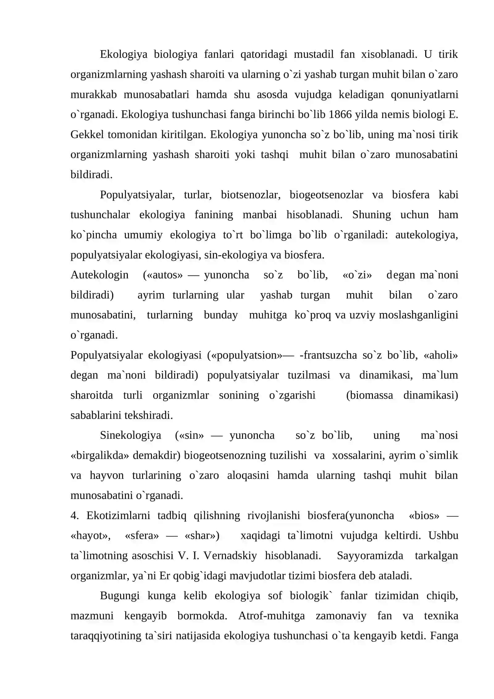 Ekologiya fani va uning bo'limlari 2