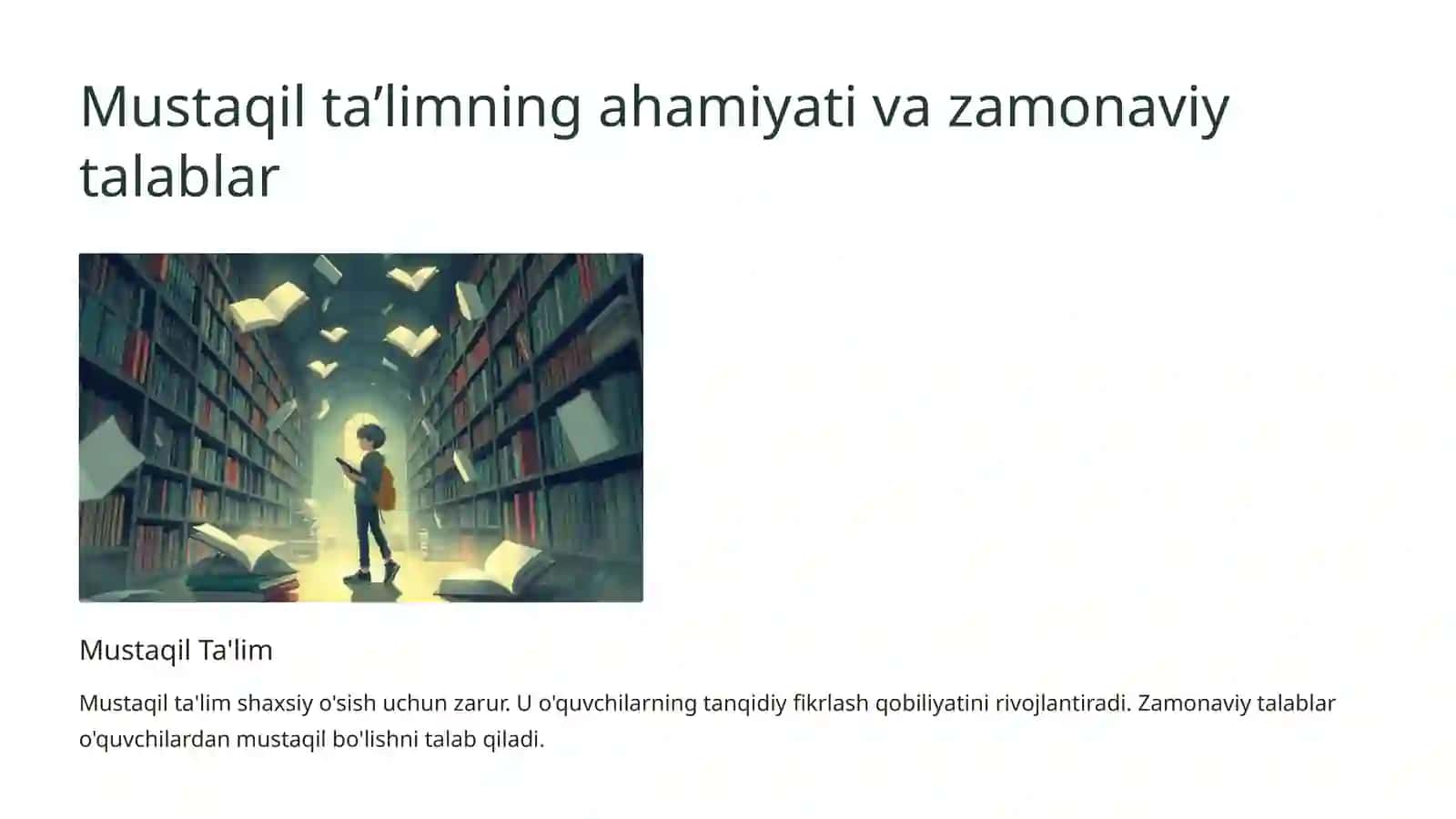 Oʻquvchilarni Mustaqil Taʼlim Bilan Taʼminlash va Baholash 2