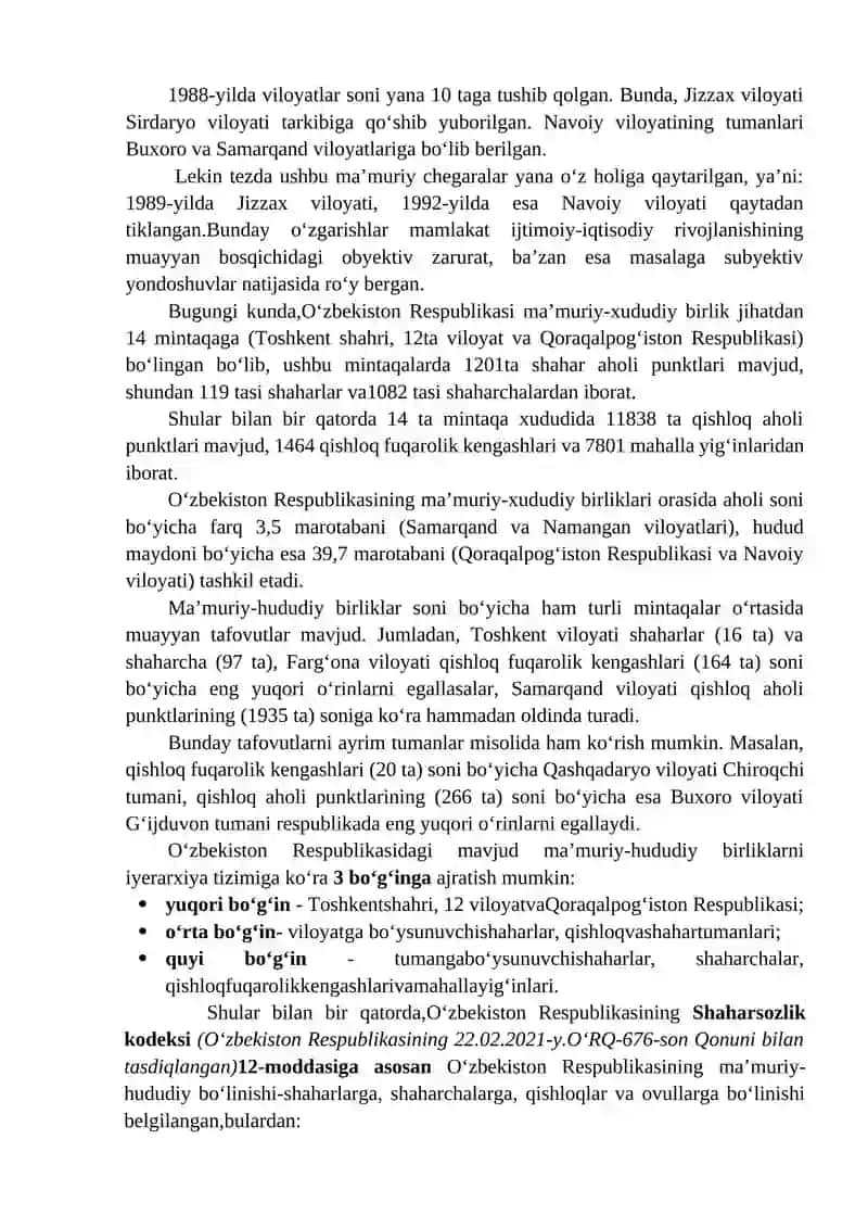 Oʻzbekistonning Maʼmuriy-Hududiy Boʻlinishi 2