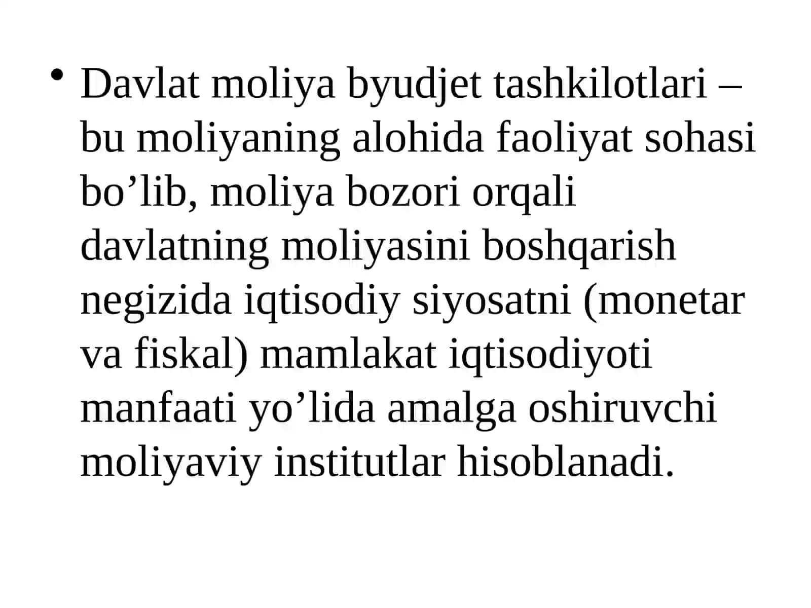 Davlat moliya institutlarining moliya bozorlaridagi faoliyati va roli 2