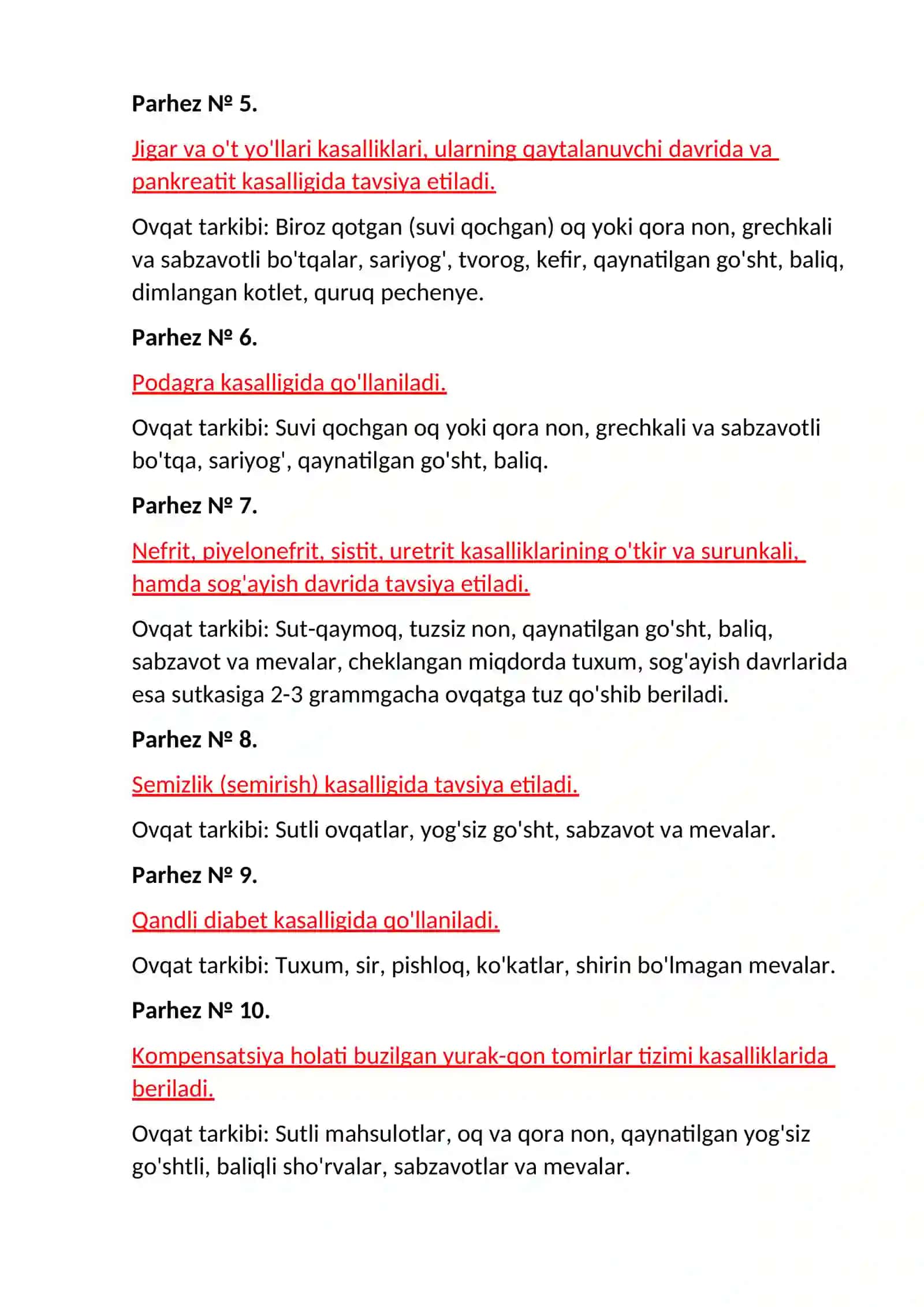 Parhez taomlar 2