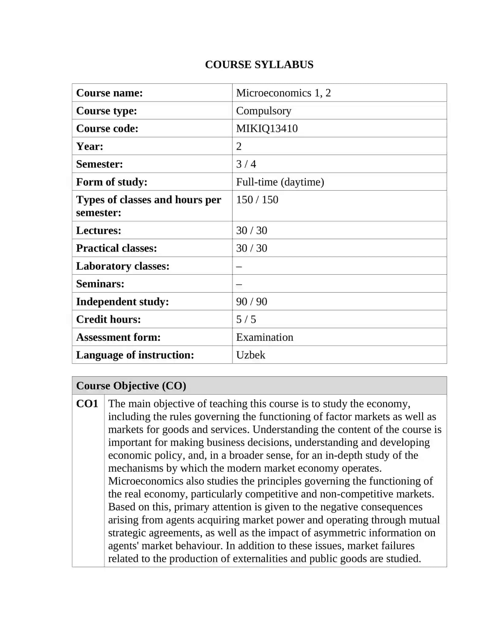 Microeconomics 1, 2 2