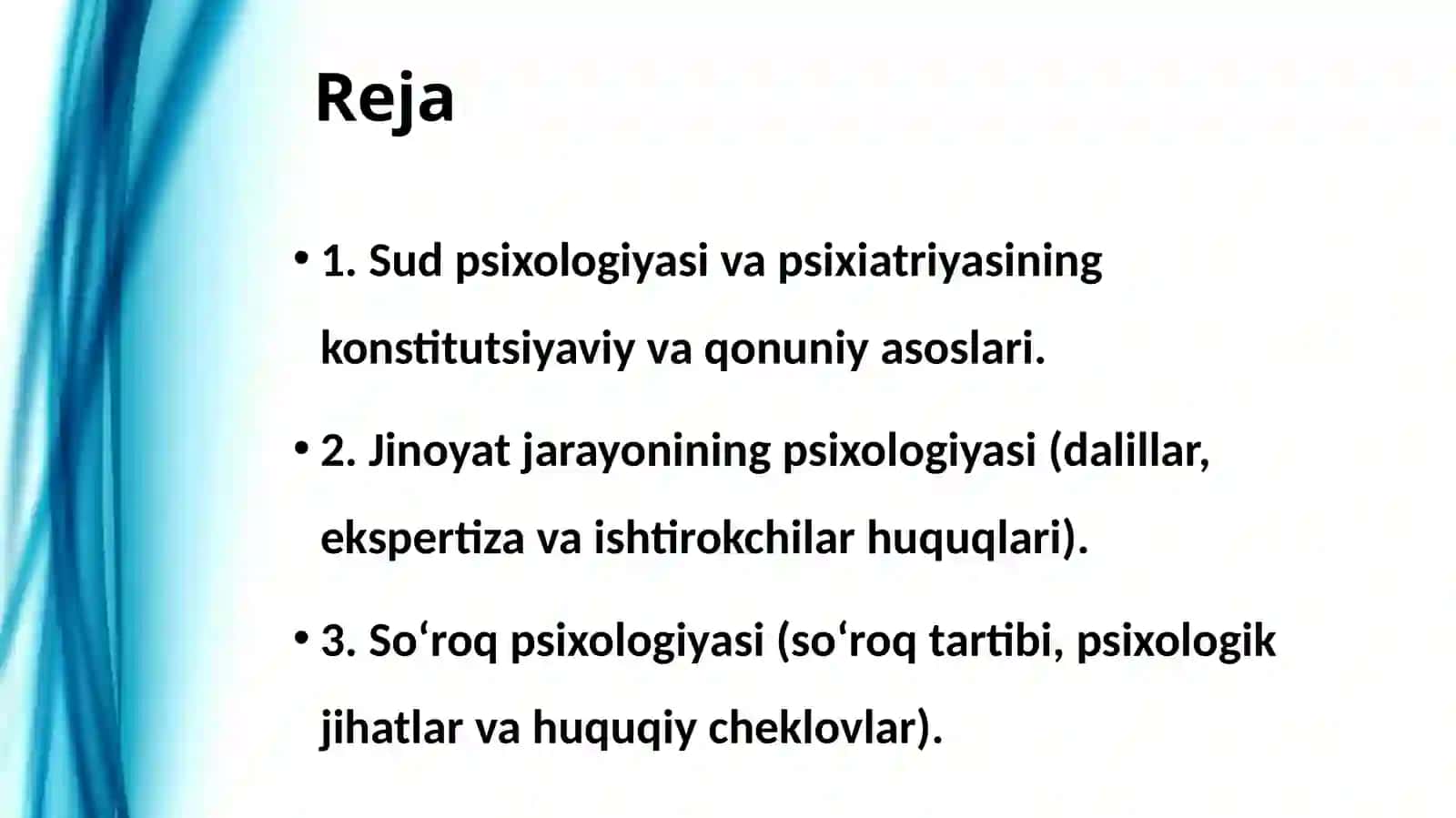 Jinoyat jarayonining psixologiyasi. So‘roq psixologiyasi 2
