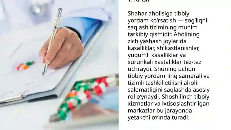 Shaxar axolisiga tibbiy yordam ko'rsatishni tashkil etish. 2
