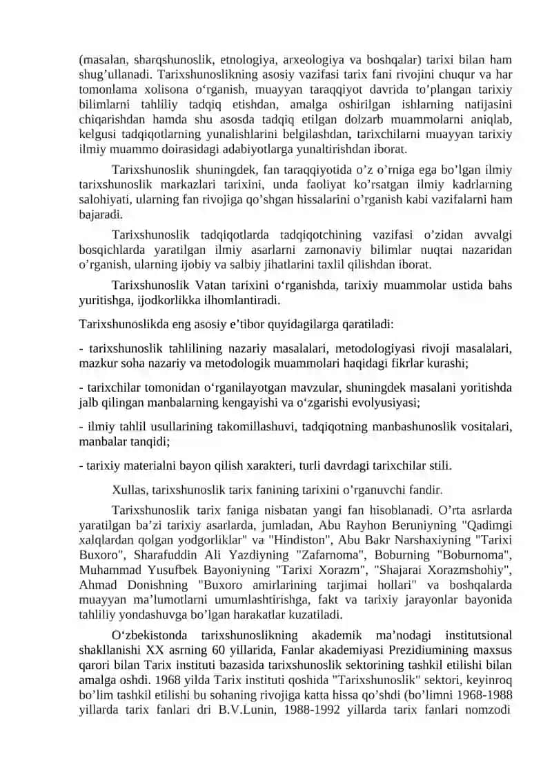 TARIXSHUNOSLIK FANI, UNING MAQSAD VA VAZIFALARI HAMDA METODLARI 2