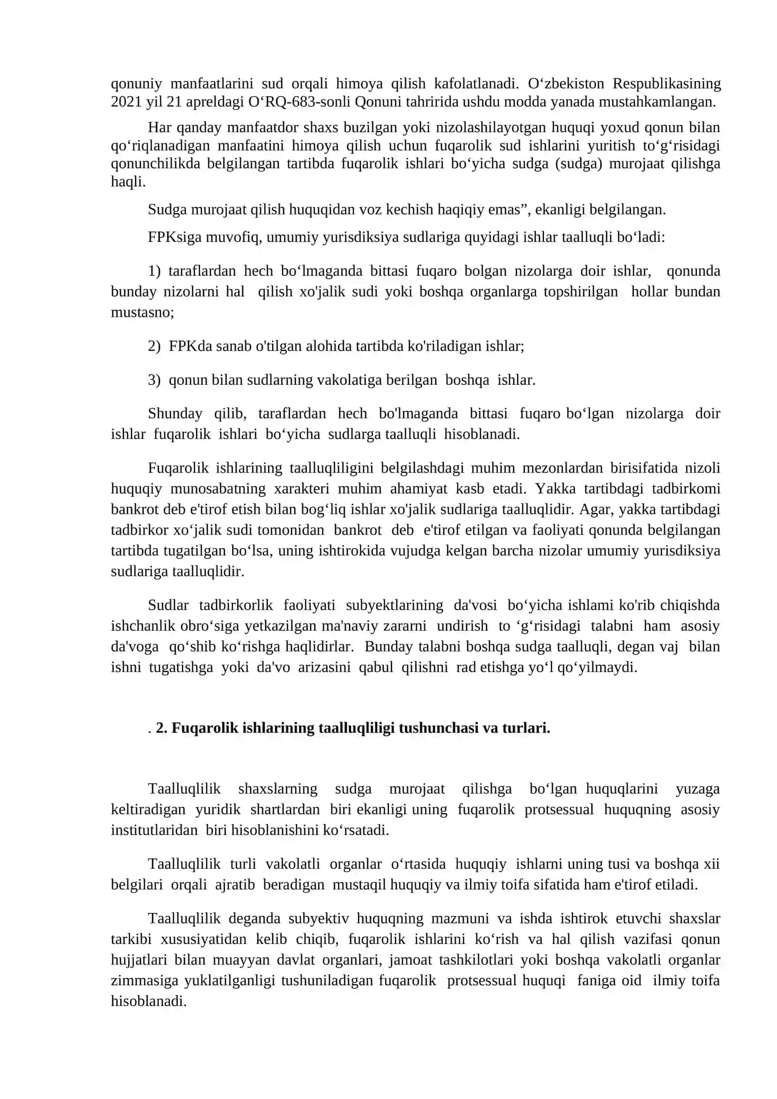 11-mavzu. Fuqarolik ishlarining taalluqliligi 2