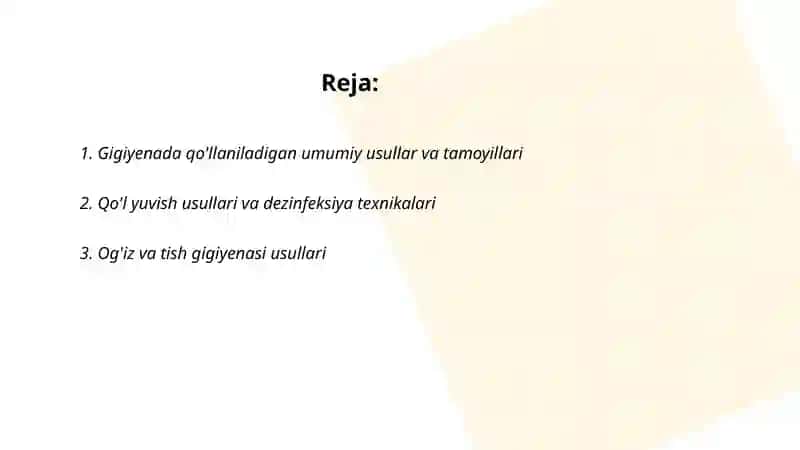 Gigiyenada qo'llaniladigan usullar haqida tushuncha 2