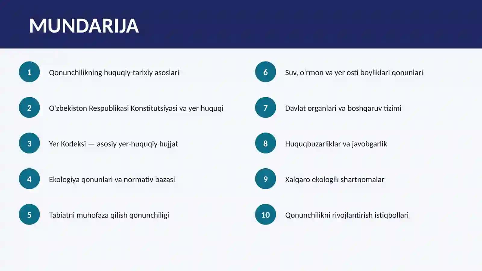 O'ZBEKISTON RESPUBLIKASINING ASOSIY YER-EKOLOGIK QONUNCHILIGI 2
