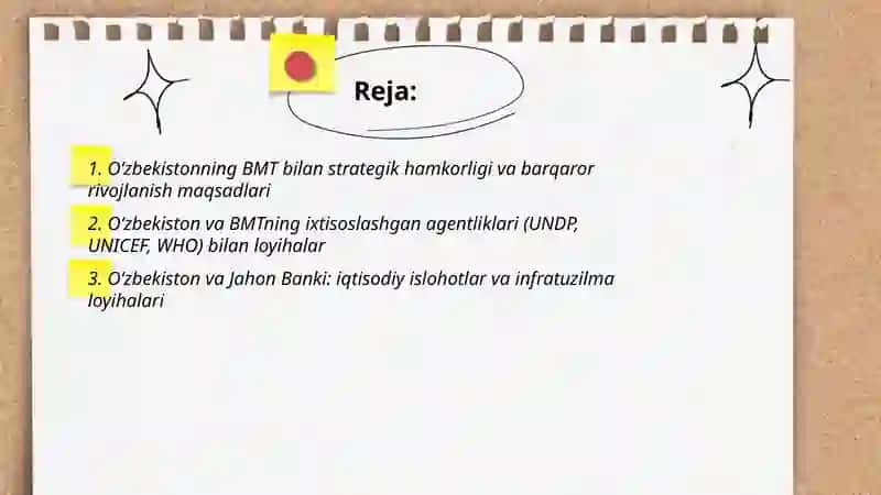 Oʻzbekistonning xalqaro tashkilotlar bilan hamkorlik aloqalari 2