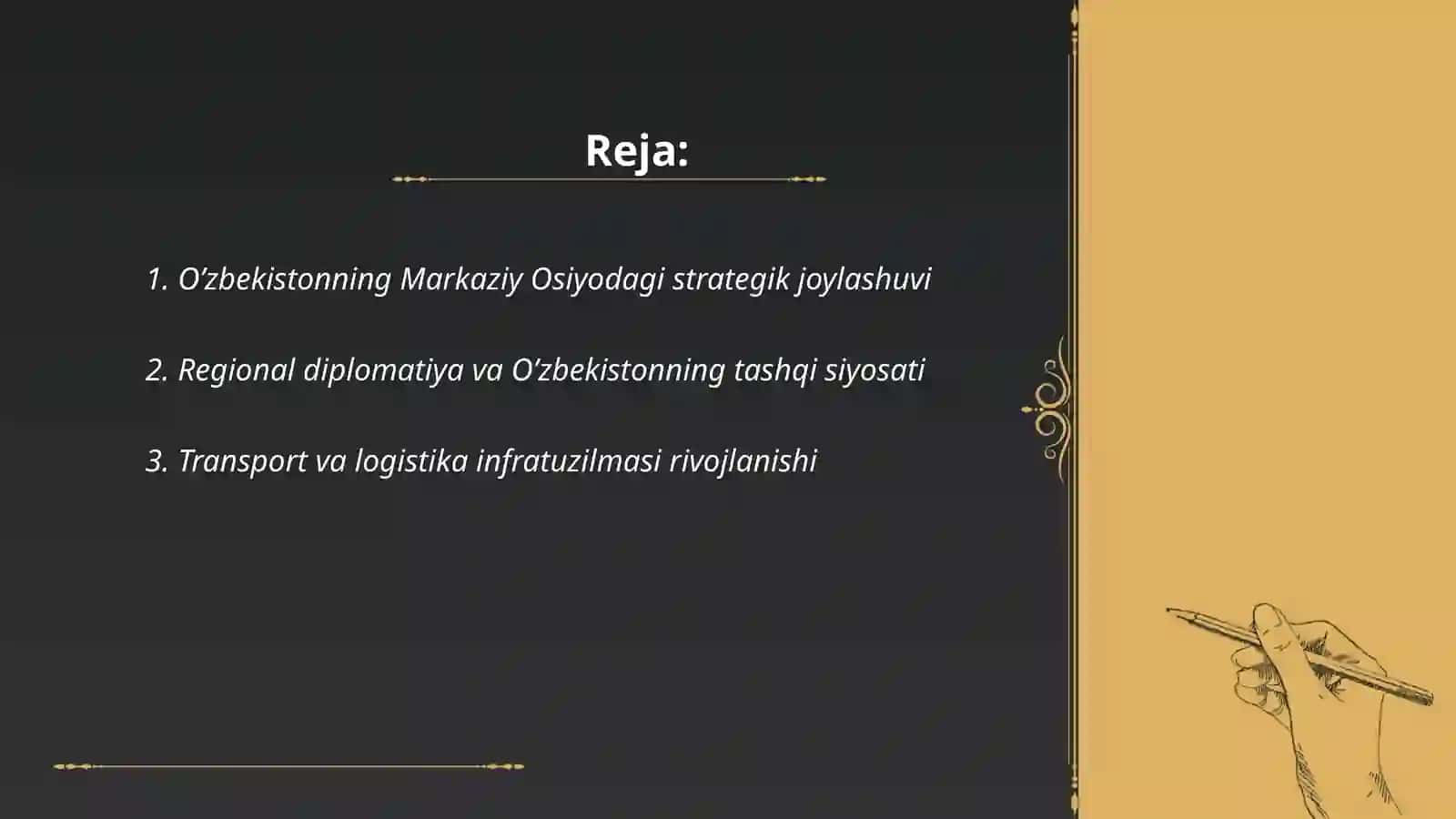O’zbekistonning Markaziy Osiyoda tinchlik va barqarorlikni ta’minlashdagi o’rni 2