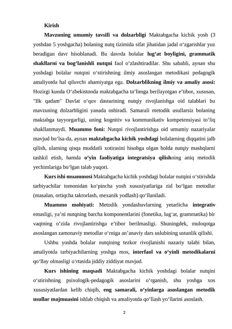 MAKTABGACHA KICHIK YOSHDAGI BOLALAR NUTQINI O‘STIRISHNING METODIK MASALALARI 2