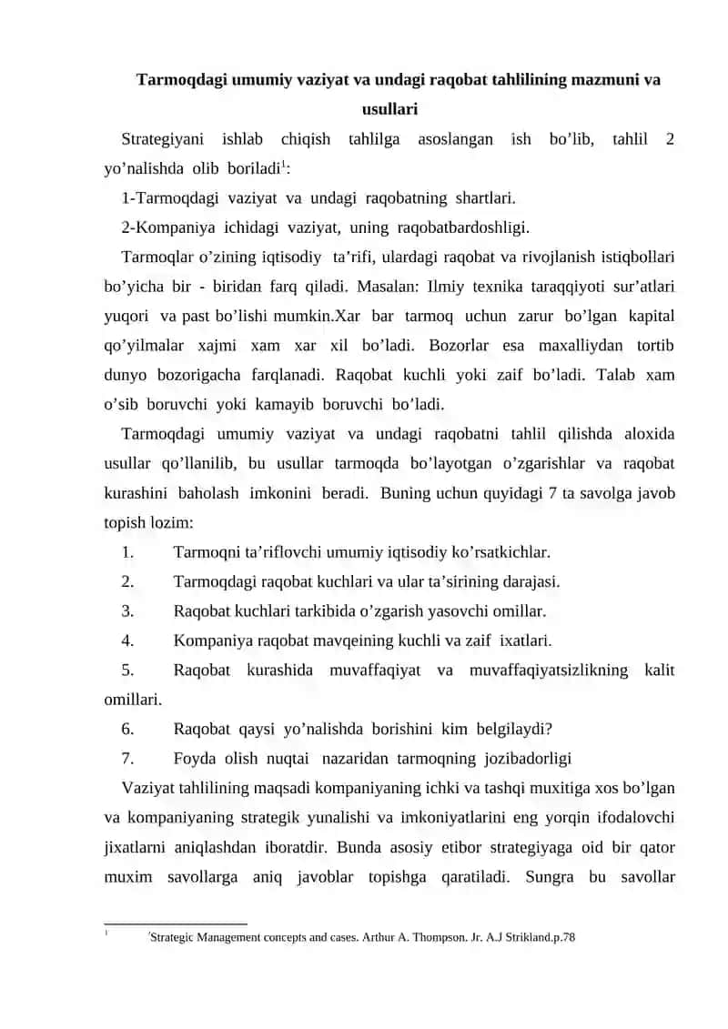Tarmoqdagi asosiy iqtisodiy korsatgichlar tahlili 2